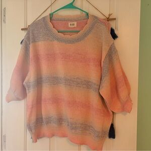 BIBI XL Pastel Striped Crewneck Sweater - Pink, Peach & Light Blue